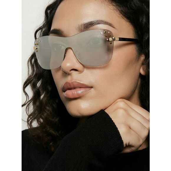 JIMMY CHOO | Mask Style Embellished Gold Mirrored Sunglasses 138/M